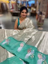 Pure Handloom Tissue saree with organza embroidered border