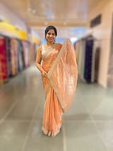 Peach Banarasi Tissue checks Saree with Sabyasachi Borders