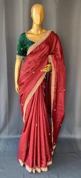 Burgundy Pure Handloom Tussar Saree