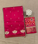 Dark Pink Pure Handloom Raw Silks Saree SS50494