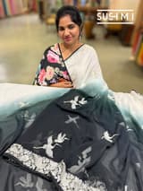 Black Ombre dyed chiffon saree with parsigara embroidery : S62F071