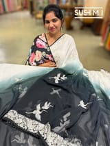 Black Ombre dyed chiffon saree with parsigara embroidery : S62F071