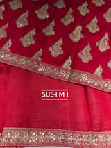 Chilli Red Organza Saree with sabhyasachi borders S62119