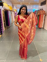 Red Banarasi handloom tissue stripe saree SS50388