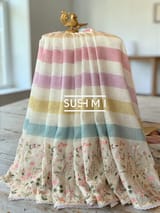 Stripe printed lenin with embroidered skirt border