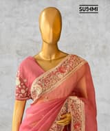 Brick Red Pure Organza Saree with heavy intricate Handwork DSCL044