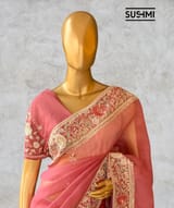 Brick Red Pure Organza Saree with heavy intricate Handwork DSCL044