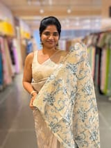 Silverish Tone Pure Organza Saree With Embroidered Motifs & Tussar Printed Blouse SS50300