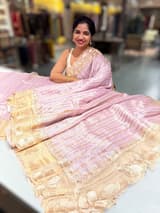 Lilac Mul Tissue Stripes Saree With Tissue Cutwork  Border & Blouse