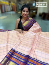 Peach Pink Vintage checks kanjeevaram saree S62F153