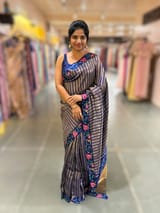 Blue Banarasi Tissue stripes Saree with petite point embroidery SS50215