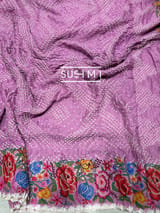 Lilac Pink Pure Gajji Silk Rai bandhej Saree with petite point embroidery