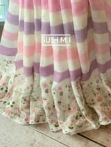 Stripe Printed Pure Lenin with embroidered skirt border