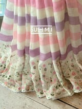Stripe Printed Pure Lenin with embroidered skirt border