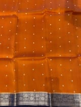 Rust with navy Combo Pure Handloom premium Kora Banarasi Saree