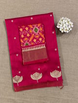 Dark Pink Pure Handloom Raw Silks Saree SS50494