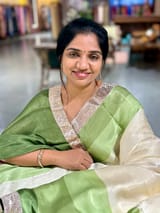 Ivory & Green Combo Chinnon Crepe Saree with Gotapatti Borders SS50611