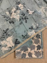 Dark Powder Blue Organza Saree with Stunning Leaf Embroidered Border SS50314