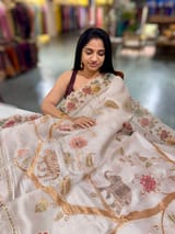 Earthy Tone Pure Organza Applique Work Saree SS50608