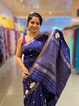 Navy Blue Pure Handloom Raw Silk Saree SS50495