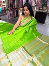 Parrot Green Designer Poona Silk Saree