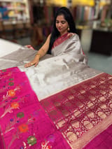 Silverish Grey Poona silk saree