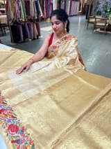 Gold Kanjeevaram Tissue Sareewith petite point embroidery : D62F087