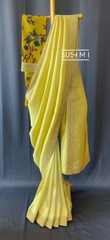 Lime yellow Banarasi tonchoi with pen kalamkari Blouse : D62F015