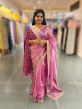 Majenta Pure Tissue Saree with velvet Bandhini pitawork blosue SS50418