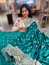 Peacock Green Pure Mashru Satin Saree with embroidery
