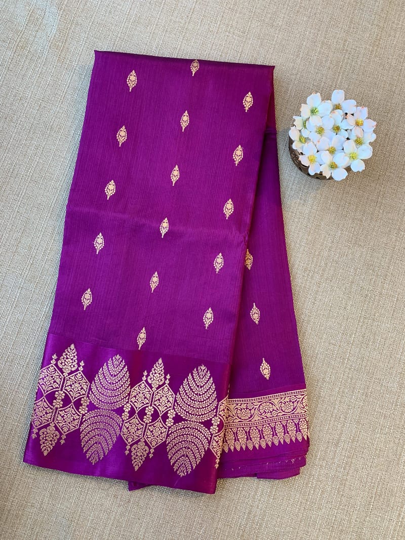 Purple Poona Silk Saree with heavy weaving open Mashru border