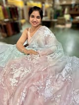 Pure Muslin Ombre Dyed Saree With allover Embroidery