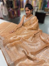 Peach Tissue checks Saree with sabhyasachi borders