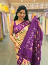 Chickoo & Purple combo Printed ikkath Patola saree