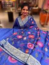 Electric Blue Banaras Mashru Silk with embroidery SS5001