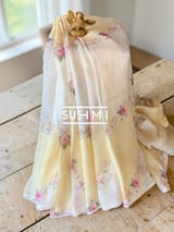 Ombre Dyed Floral Printed Pure Linen Saree
