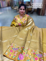 Gold Kanjeevaram Tissue Sareewith petite point embroidery : S62F086