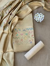 Golden Beige Banarasi Chiniya Silk 3-pc Suit set : SS62J04