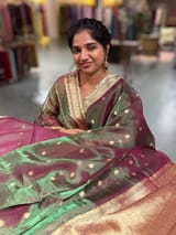 Green & Wine Combo Pure handloom Banarasi Tissue saree SS50429