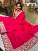 Bright Pink Satin Saree with  sabyasachi borders : D62F044