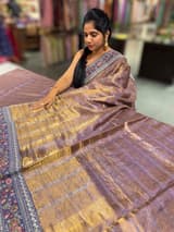 Bluish Lilac Tissue checks Saree with sabhyasachi borders SS50393