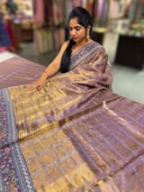 Bluish Lilac Tissue checks Saree with sabhyasachi borders SS50393