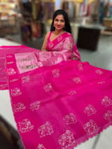 Rani pink Premium Handloom Designer Tissue saree with exquisite embroidery