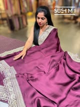 Wine Satin Saree with sabyasachi borders : D62F049