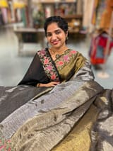 Lenin Tissue Saree with petite point Embroidered Border