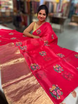 Pinkish Red Organza Saree with pure Tissue Border SS50293