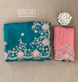 Peacock Green Pure Organza heavy handwork saree