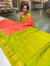 Coral vintage stripes Gadwal Silk Saree : S62F210