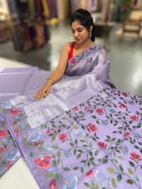 Lilac kora tissue saree with pythani inspired embroidery