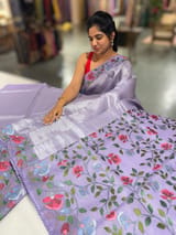 Lilac kora tissue saree with pythani inspired embroidery